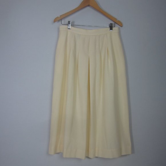 Vtg Talbots Womens S / M Ivory 100% Wool Pleated Midi Skirt Made USA Waist 30" - Picture 6 of 11